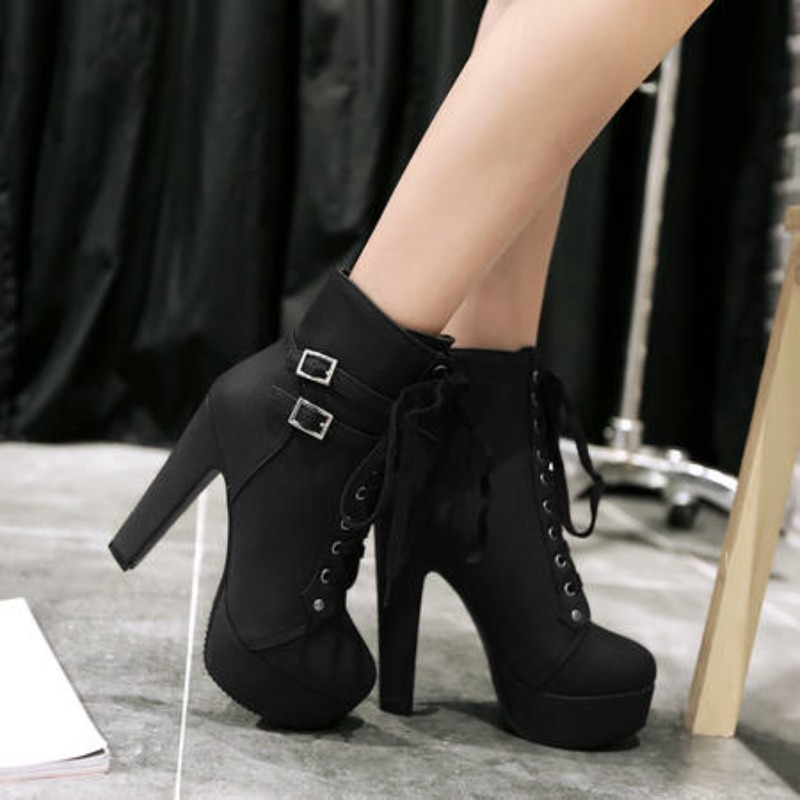 Block Heel Ankle Boots - Зимние женские ботильоны на платформе, 12
