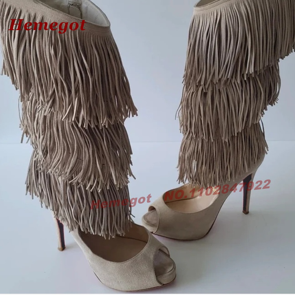 High Knee Heel Boots - Многослойные ботильоны-сандалии с открытым носком на