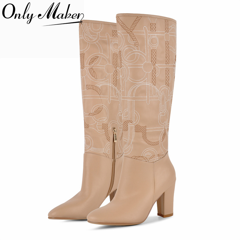 Block Heel Ankle Boots - Сапоги до колена Onlymaker с вышивкой