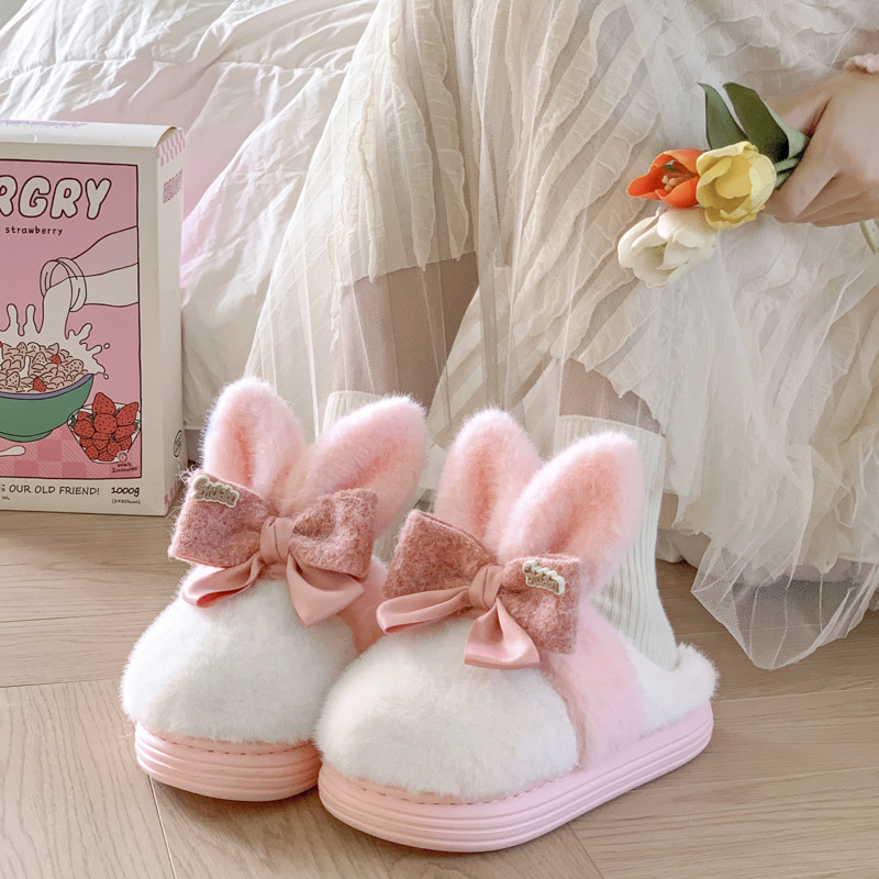 Fluffy Fur Slipper - Розовые сабо из искусственного кроличьего меха,