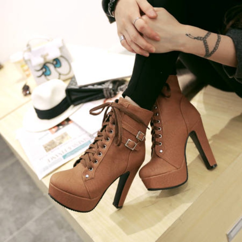 Зимние женские ботильоны на пл – обзор и цена Block Heel Ankle Boots