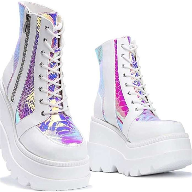Женские розовые голографически – обзор и цена Block Heel Ankle Boots