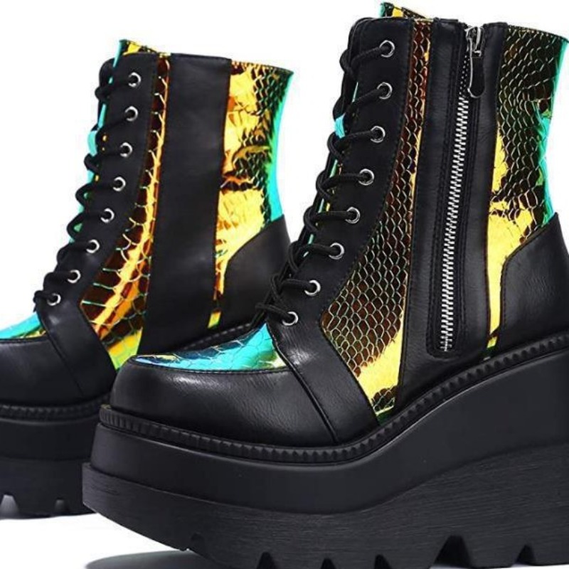Женские розовые голографически – обзор и цена Block Heel Ankle Boots