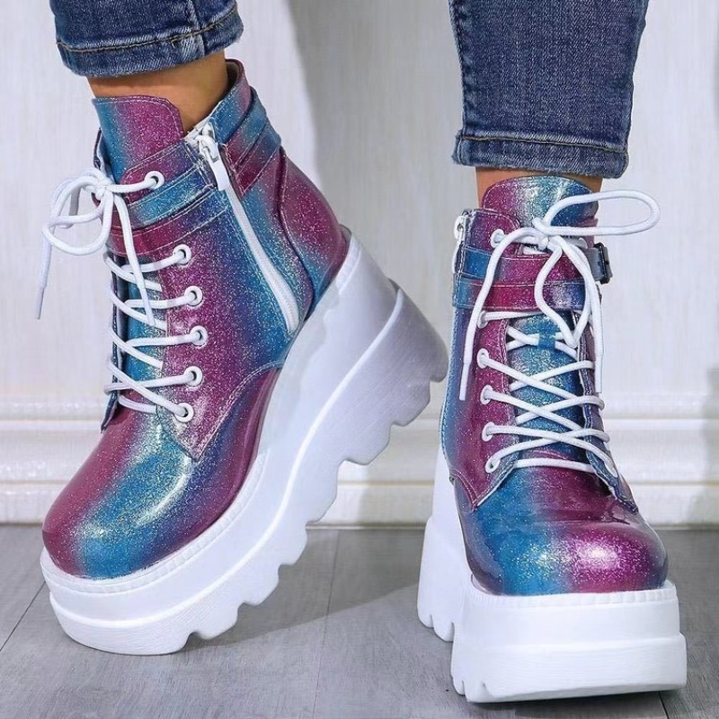 Женские розовые голографически – обзор и цена Block Heel Ankle Boots