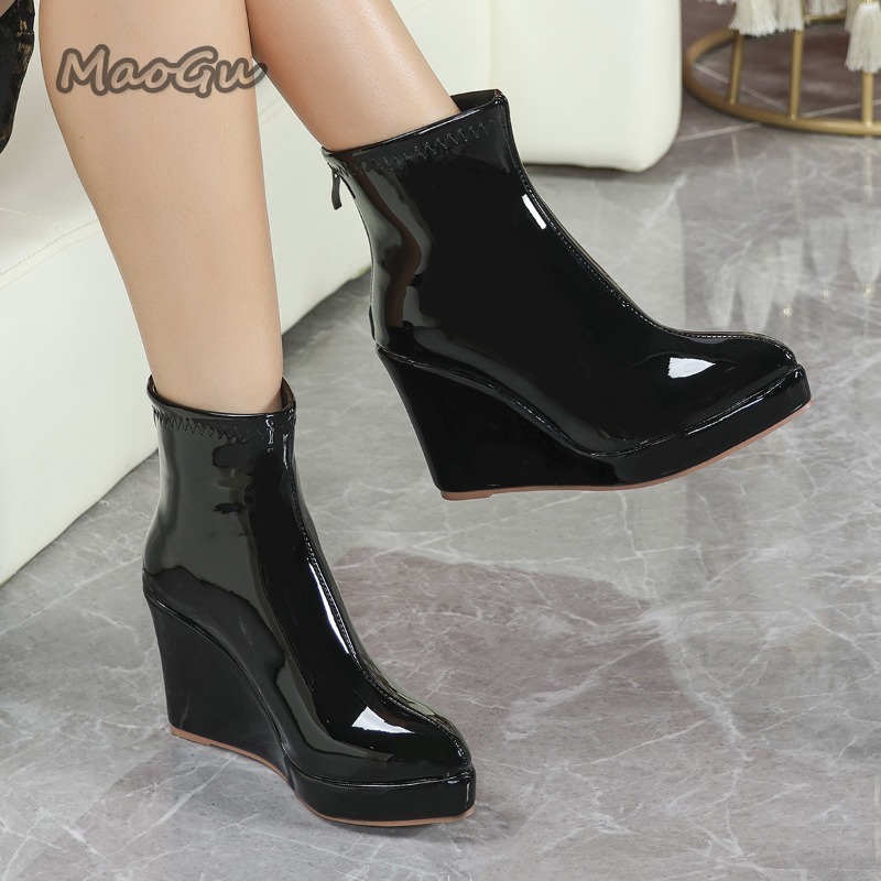Бордовые полусапожки из лакиро – обзор и цена Block Heel Ankle Boots
