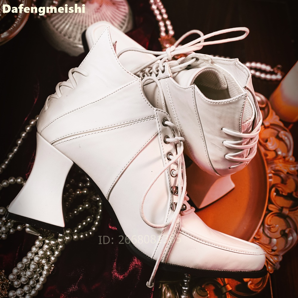 Белые кожаные ботильоны с квад – обзор и цена Block Heel Ankle Boots