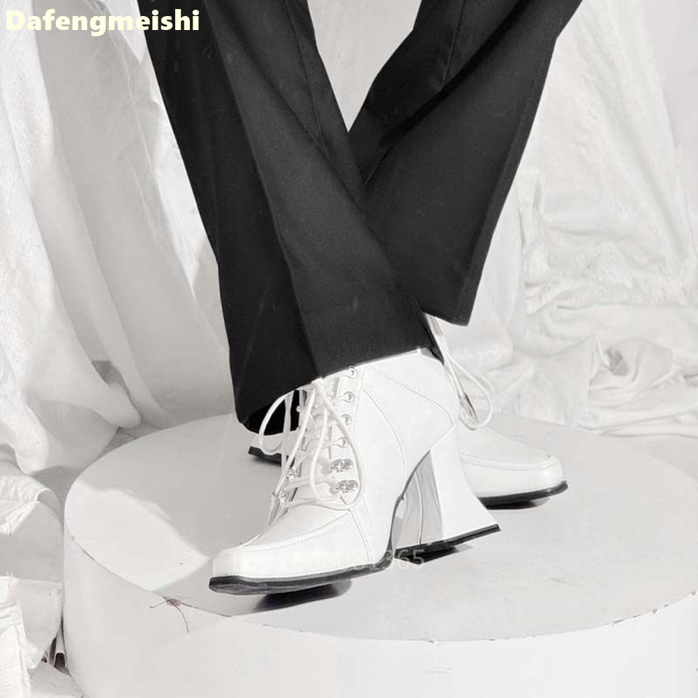 Белые кожаные ботильоны с квад – обзор и цена Block Heel Ankle Boots