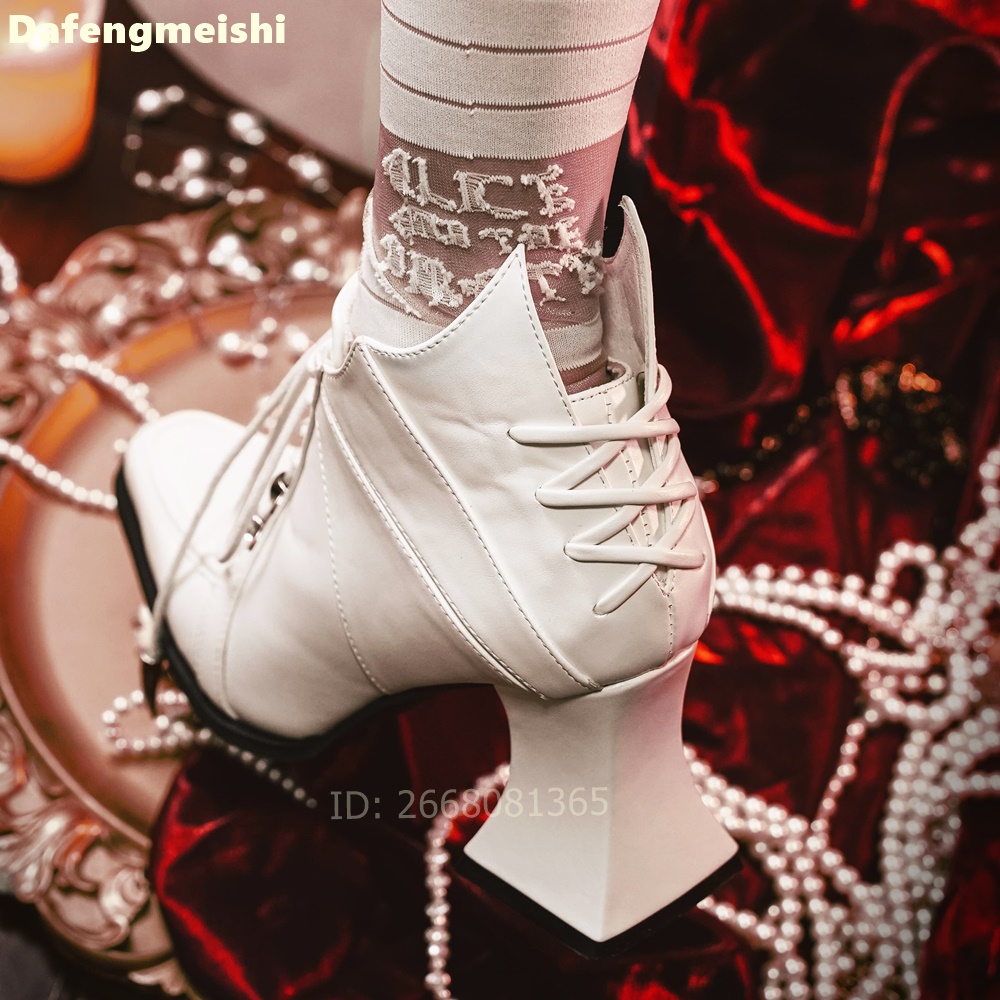 Белые кожаные ботильоны с квад – обзор и цена Block Heel Ankle Boots