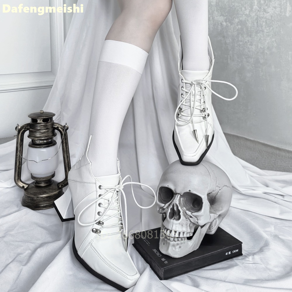 Белые кожаные ботильоны с квад – обзор и цена Block Heel Ankle Boots